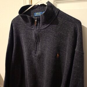 Polo Ralph Lauren Estate Rib Mens 4XB Charcoal Grey Quarter Zip Pullover Sweater